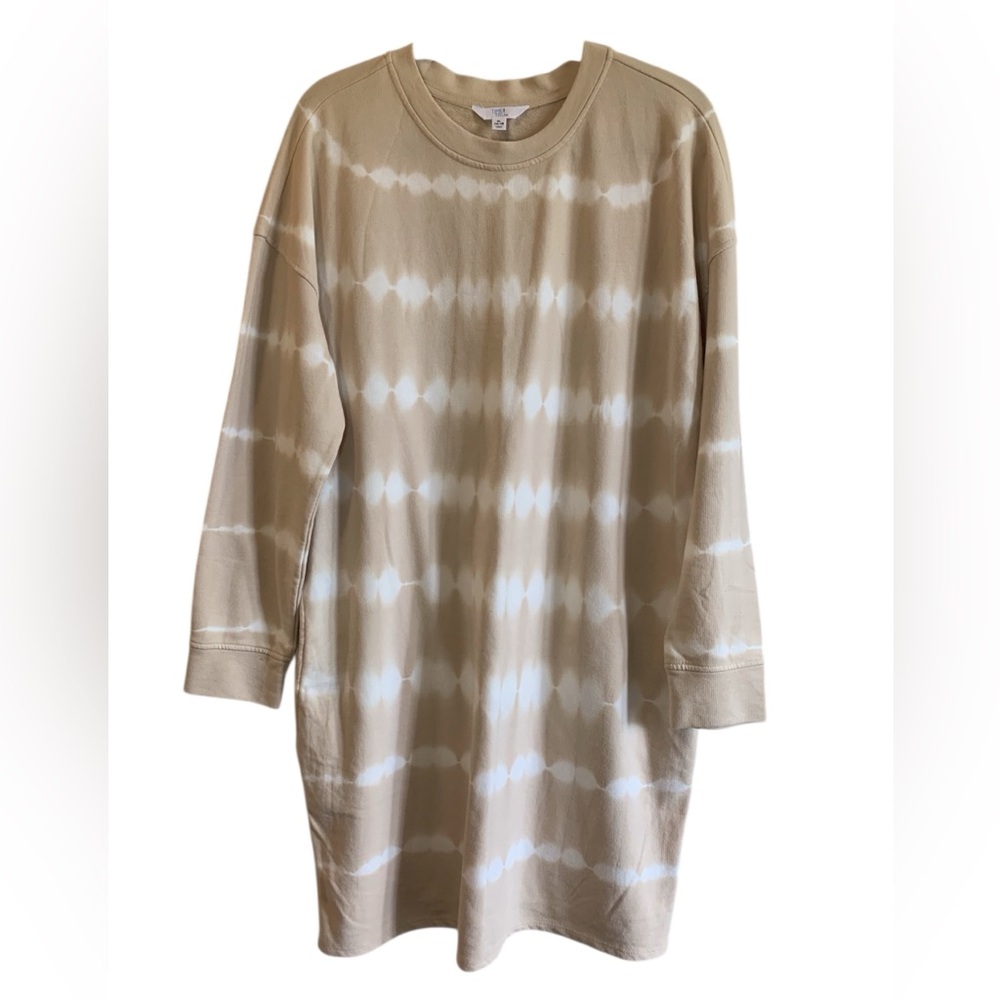 TIME & TRU Women Size XL Beige Tie Dye Sweatshirt Sweater Dress With Pockets NWT